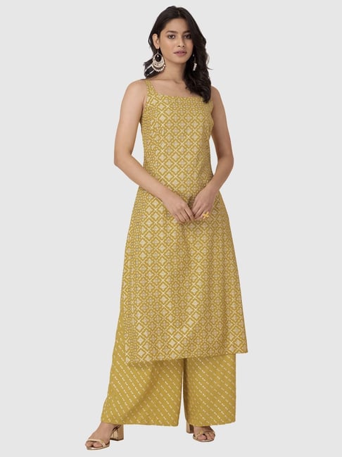 Indya Yellow Printed Straight Kurta Price in India