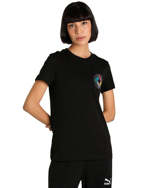 Puma Black Cotton Printed T-Shirt