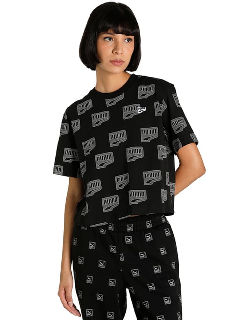 Puma Black Cotton Printed T-Shirt