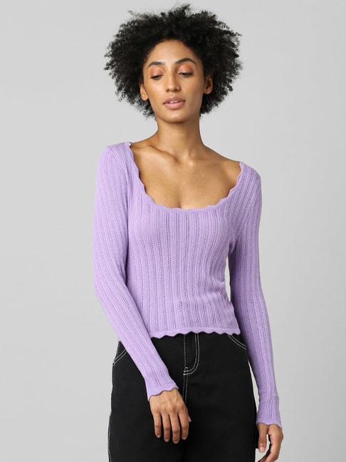 Only Purple Self Design Sweater