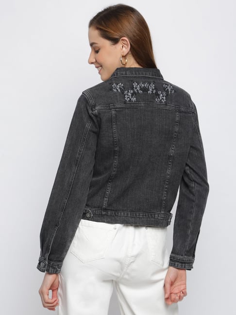 NOROZE Women's Collarless Denim Jacket Long Sleeve Washed Jean Biker Style  Top (10, Denim Blau) at Amazon Women's Coats Shop