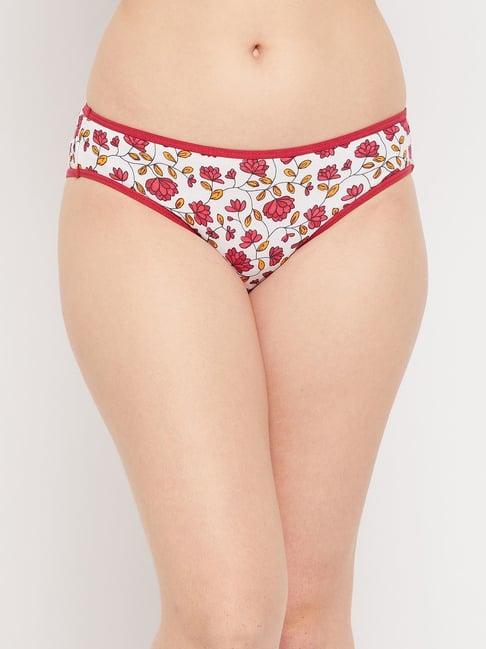 Buy Clovia White & Red Floral Print Bikini Panty for Women Online