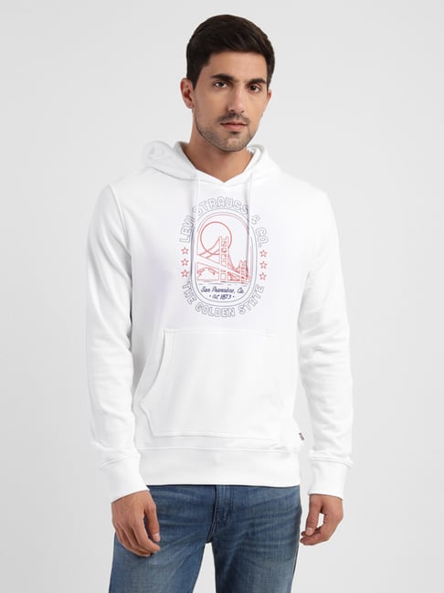 Buy Levi'S Brilliant White Cotton Regular Fit Printed Hooded - Main Image