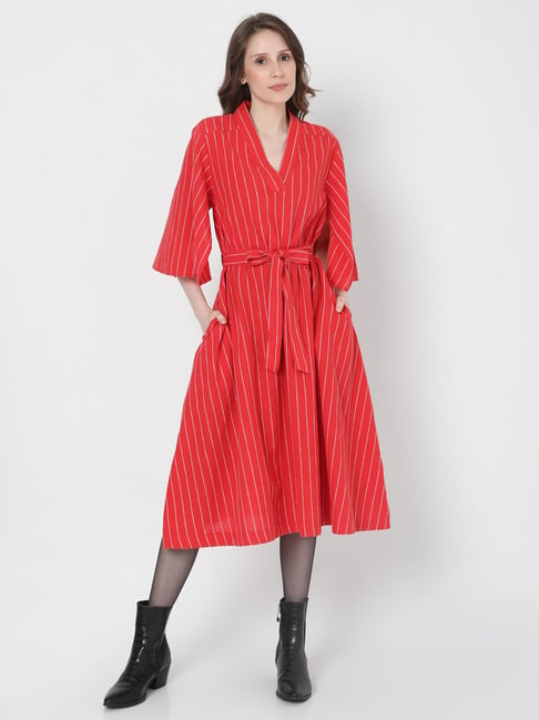 Vero Moda Red Striped Midi Dress Price in India