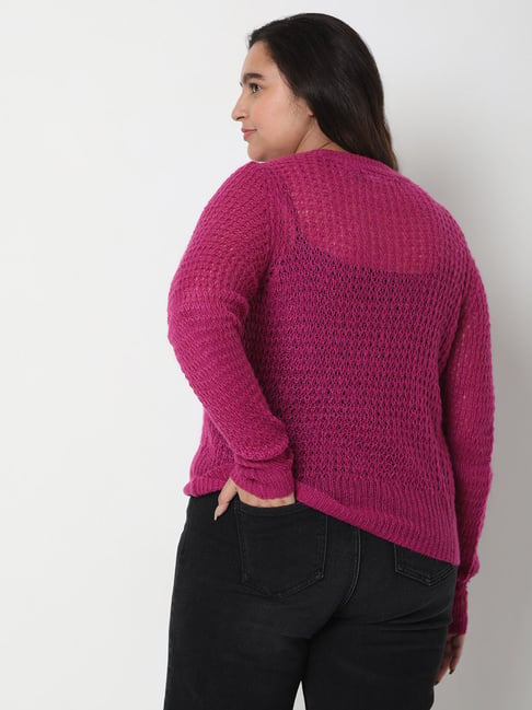 People by Pantaloons Pink Self Pattern Sweater