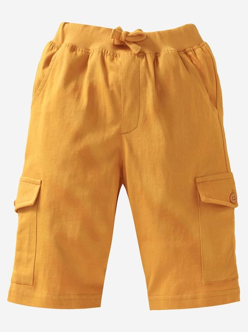 Kiddopanti Kids Mustard Solid Cargo Shorts-picture-35