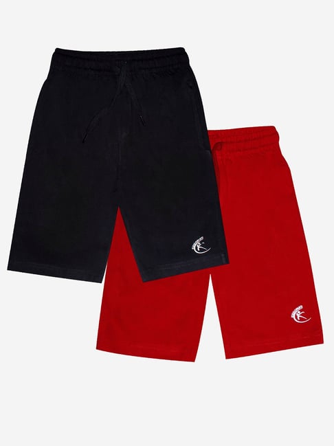 Kiddopanti Kids Black & Red Solid Shorts (Pack Of 2)-picture-10