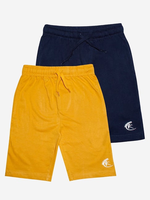 Kiddopanti Kids Mustard & Navy Solid Shorts (Pack Of 2)-picture-43