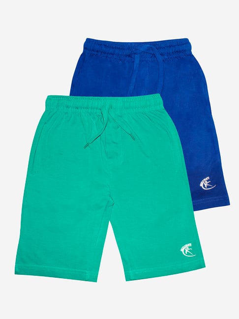 Buy Kiddopanti Kids Royal Blue Sea Green Solid Shorts for Boys