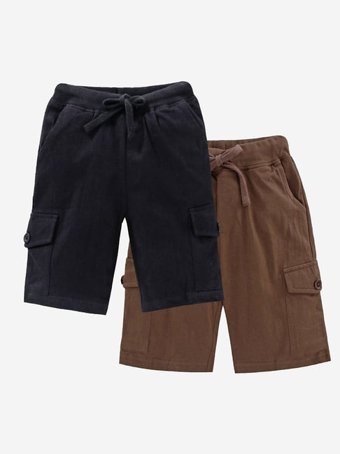 Kiddopanti Kids Brown & Black Solid Cargo Shorts (Pack Of 2)-picture-20