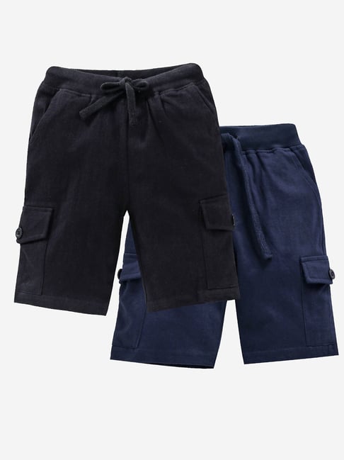 Kiddopanti Kids Black & Navy Solid Cargo Shorts (Pack Of 2)-picture-28