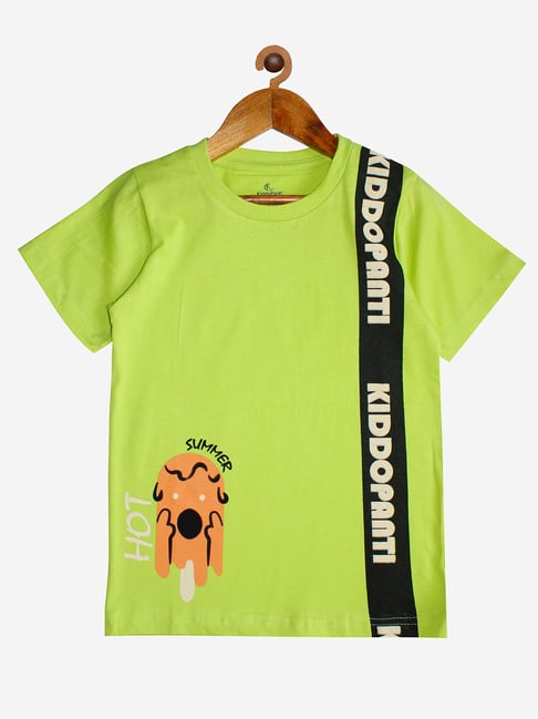 Kiddopanti Boys Lime Green Printed T-Shirt-picture-15