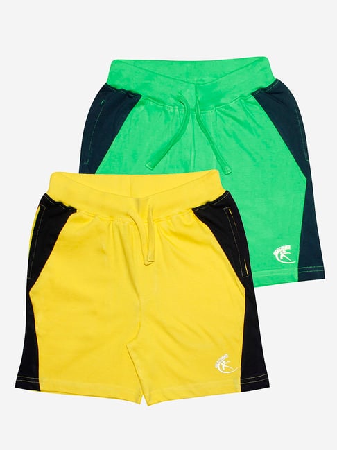 Kiddopanti Kids Yellow & Green Color Block Shorts (Pack Of 2)-picture-17