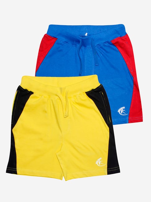 Kiddopanti Kids Yellow & Royal Blue Color Block Shorts (Pack Of 2)-picture-23