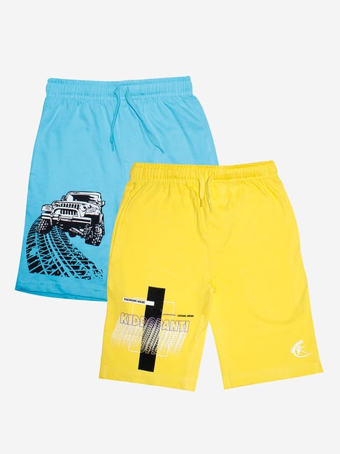 Kiddopanti Kids Yellow & Sky Blue Printed Shorts (Pack Of 2)-picture-15