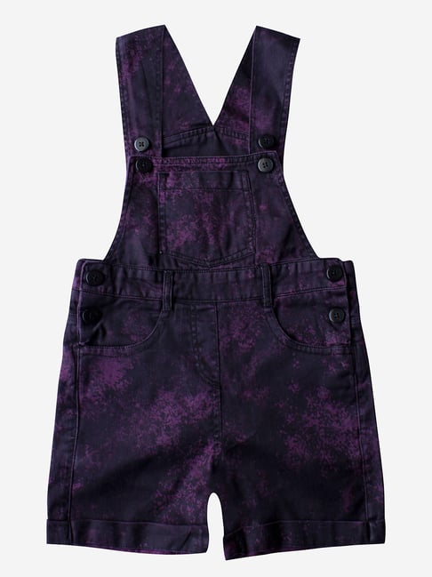 Kiddopanti Kids Black & Violet Printed Dungaree