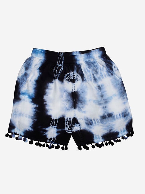 Kiddopanti Kids Navy & White Tie & Dye Shorts-picture-16