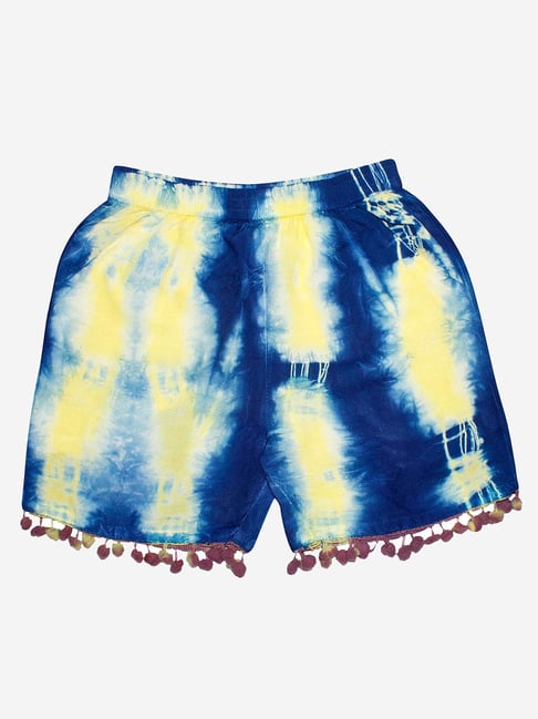 Kiddopanti Kids Yellow & Blue Tie & Dye Shorts-picture-19