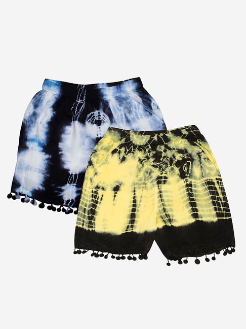 Kiddopanti Kids Navy & Yellow Tie & Dye Shorts (Pack Of 2)-picture-47