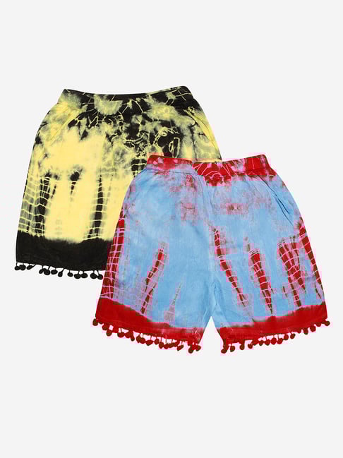 Kiddopanti Kids Yellow & Blue Tie & Dye Shorts (Pack Of 2)-picture-18