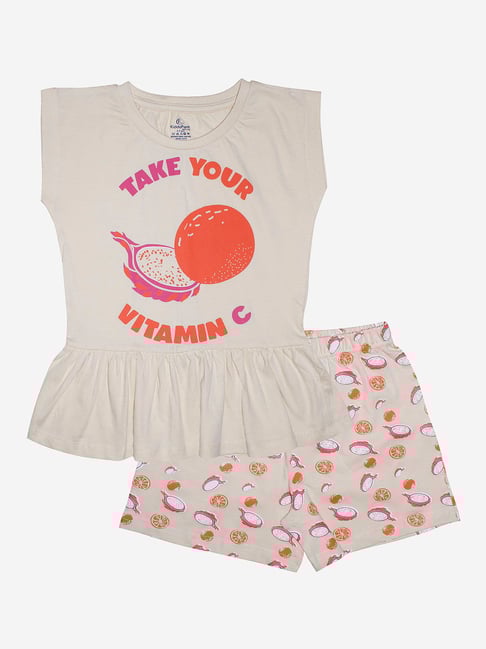 Kiddopanti Kids Beige Printed T-Shirt with Shorts-picture-40