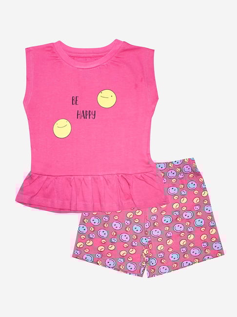 Kiddopanti Kids Pink Printed T-Shirt with Shorts-picture-35