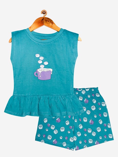 Kiddopanti Kids Blue Printed T-Shirt with Shorts-picture-48