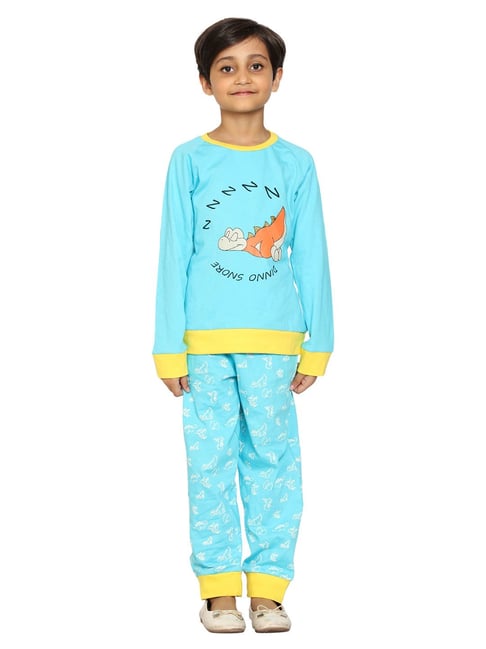 Kiddopanti Kids Aqua Blue Printed T-Shirt with Pants