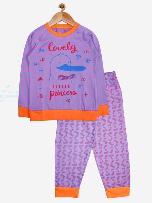 Kiddopanti Kids Purple Printed T-Shirt with Pants-picture-17