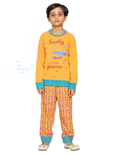 Kiddopanti Kids Orange Printed T-Shirt with Pants-picture-11