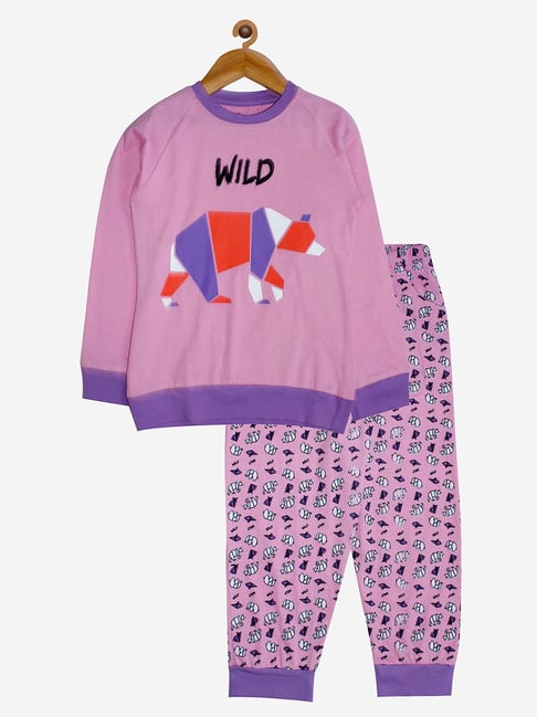 Kiddopanti Kids Purple Printed T-Shirt with Pants-picture-13