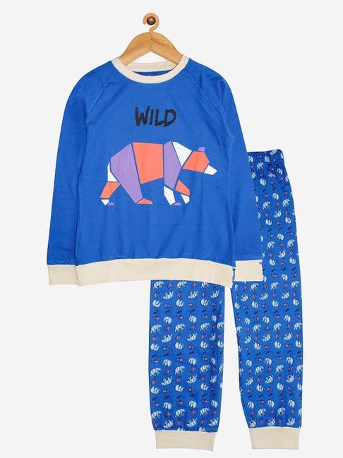 Kiddopanti Kids Royal Blue Printed T-Shirt with Pants-picture-45