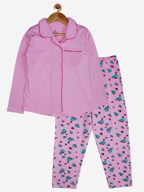 Kiddopanti Kids Light Pink Printed Shirt with Pyjamas-picture-37