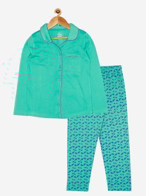 Kiddopanti Kids Green Printed Shirt with Pyjamas-picture-47