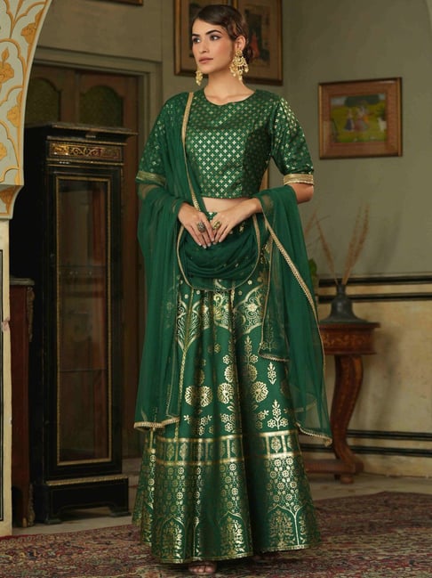 Dark green silk Indian wedding lehenga choli 901