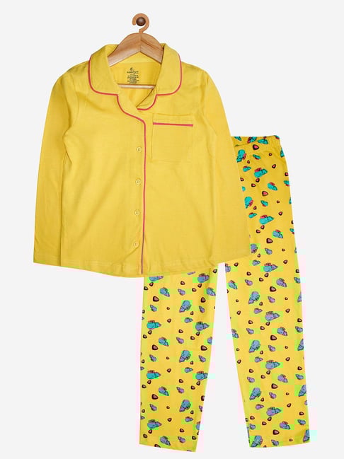 Kiddopanti Kids Yellow Printed Shirt with Pyjamas-picture-14