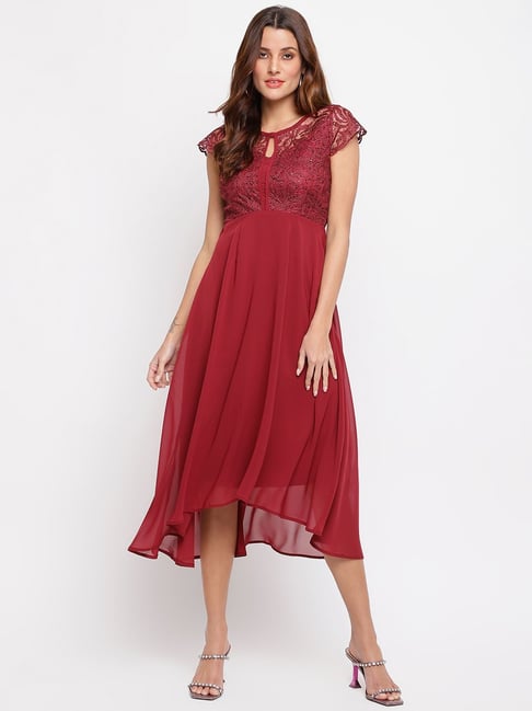 Latin Quarters Maroon Lace Midi Dress Price in India