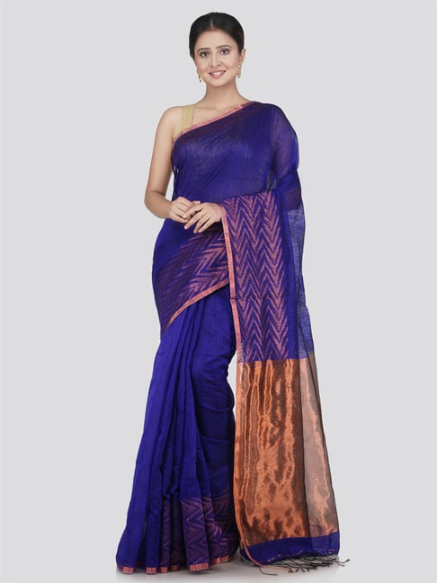 Pinkloom Blue Woven Saree With Unstitched Blouse-picture-36