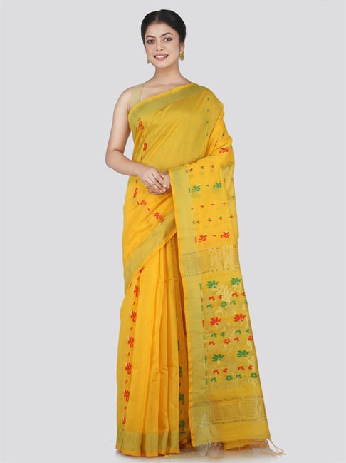 Pinkloom Yellow Cotton Silk Woven Saree With Unstitched Blouse-picture-13