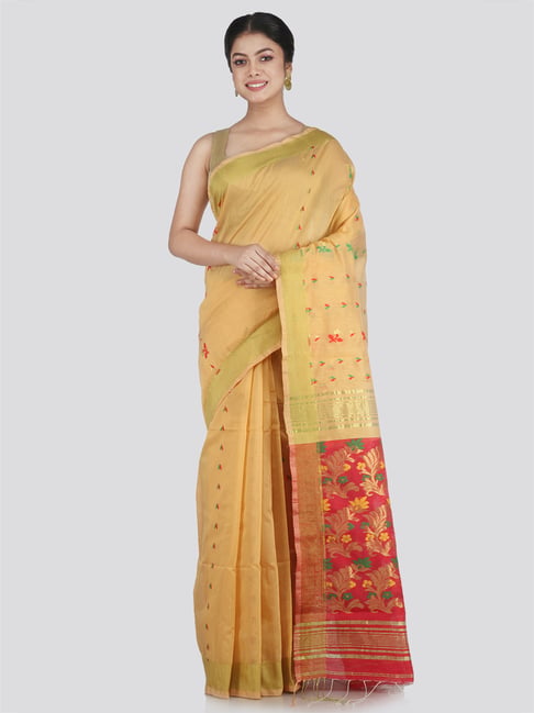 Pinkloom Beige Cotton Silk Woven Saree With Unstitched Blouse-picture-45