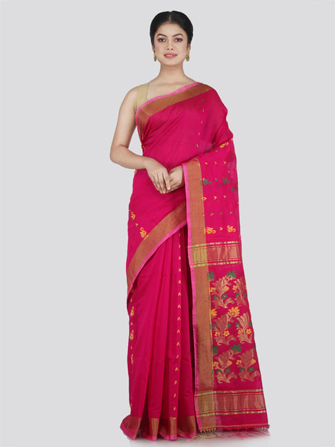 Pinkloom Pink Cotton Silk Woven Saree With Unstitched Blouse-picture-17