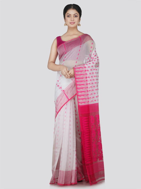 Pinkloom White Cotton Woven Saree-picture-37