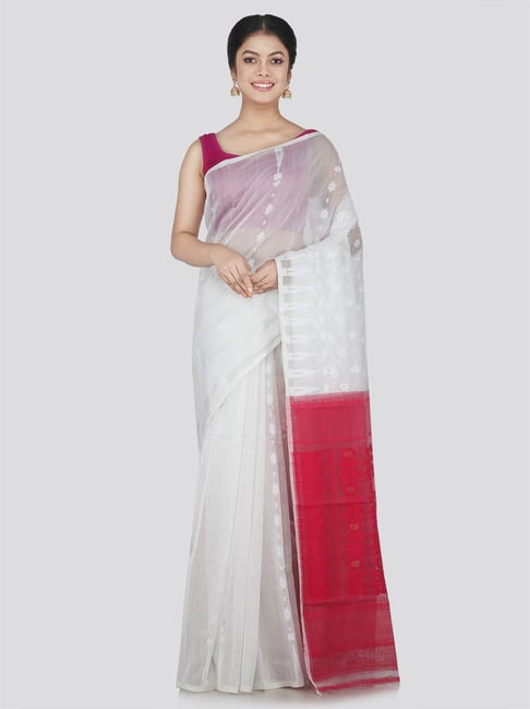 Pinkloom White Cotton Woven Saree-picture-29