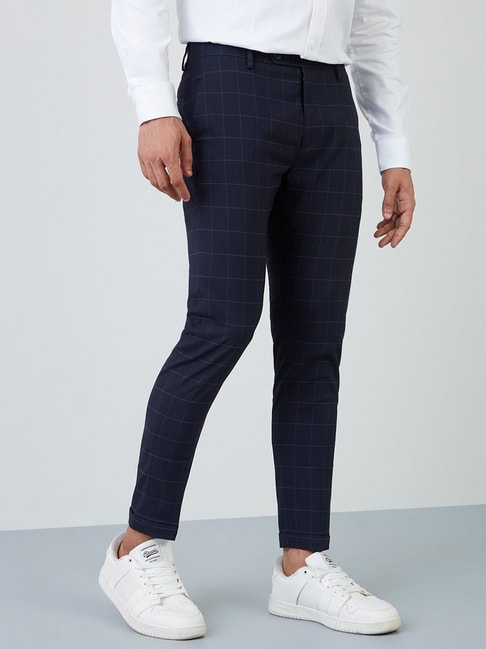 Buy WES Formals by Westside Black Self-Patterned Slim Fit Trousers for  Online @ Tata CLiQ