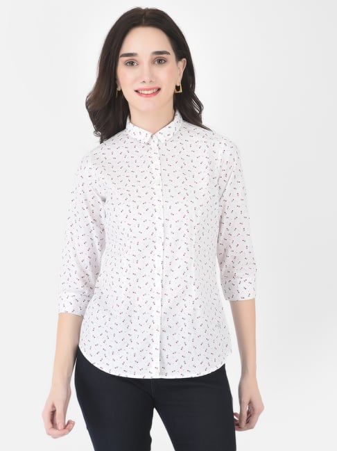 Crimsoune Club White Cotton Floral Print Shirt Price in India