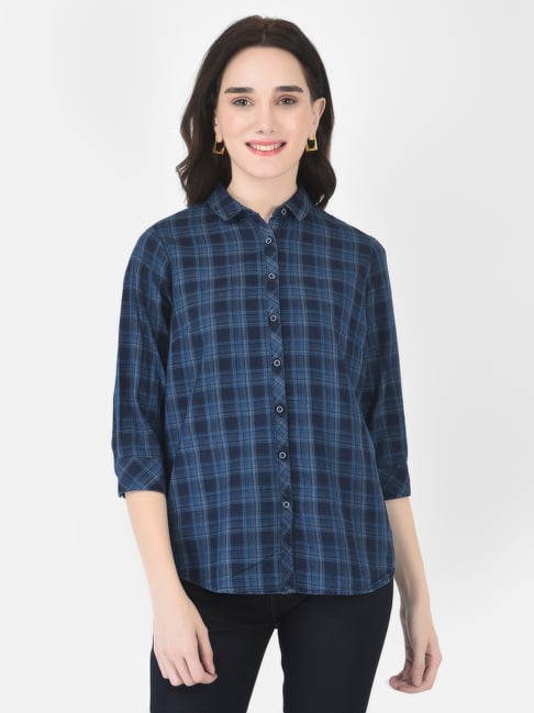 Crimsoune Club Blue Cotton Chequered Shirt Price in India