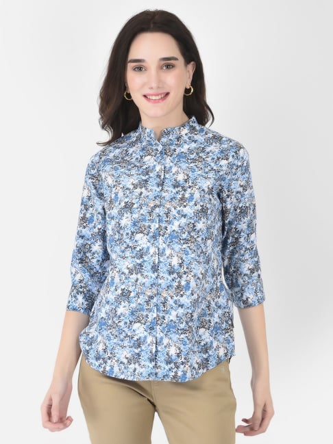 Crimsoune Club Blue Cotton Floral Print Shirt Price in India