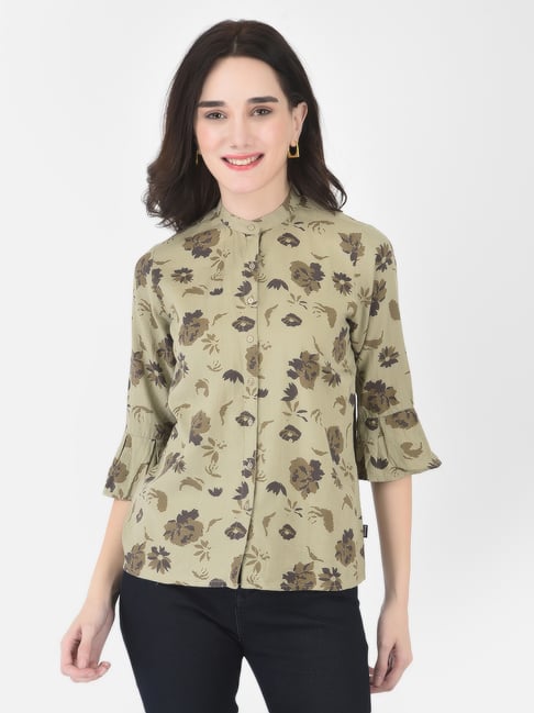 Crimsoune Club Olive Green Floral Print Shirt Price in India