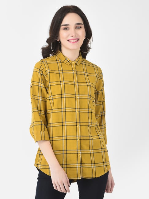 Crimsoune Club Mustard Cotton Chequered Shirt Price in India