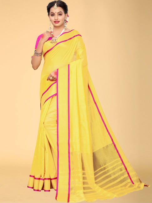 Satrani Yellow Woven Saree With Unstitched Blouse Price in India